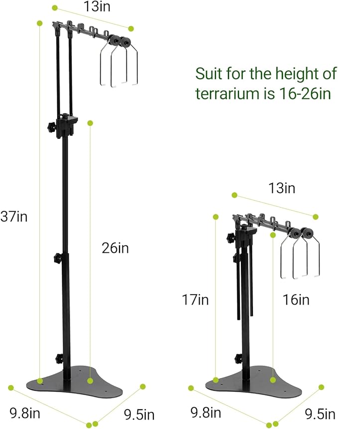 REPTI ZOO Reptile Dual Lamp Stand Adjustable Light Holder Lamp Hanging Bracket Metal Support for Reptile Glass Terrarium Heating Light Amphibians Cage REPTIZOO