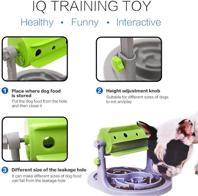 Interactive Dog & Cat Food Puzzle Toy - Treat Boredom Dispensing Slow Feeder - Anxiety IQ Training in Smart Feeding and Adjustable Height for Small/Medium Dogs - PAWPICO