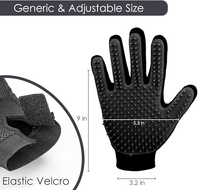 Upgrade Version Pet Grooming Glove - Gentle Deshedding Brush Glove for Dogs, Cats & Horses with Long and Short Fur - Efficient Pet Hair Remover Mitt - Enhanced Five Finger Design - 1 Pair (Black) - PAWPICO