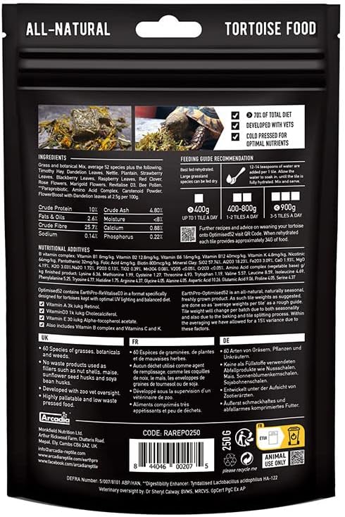 Arcadia Optimised52 Tortoise Diet - 250 g ArcadiaGardenProducts