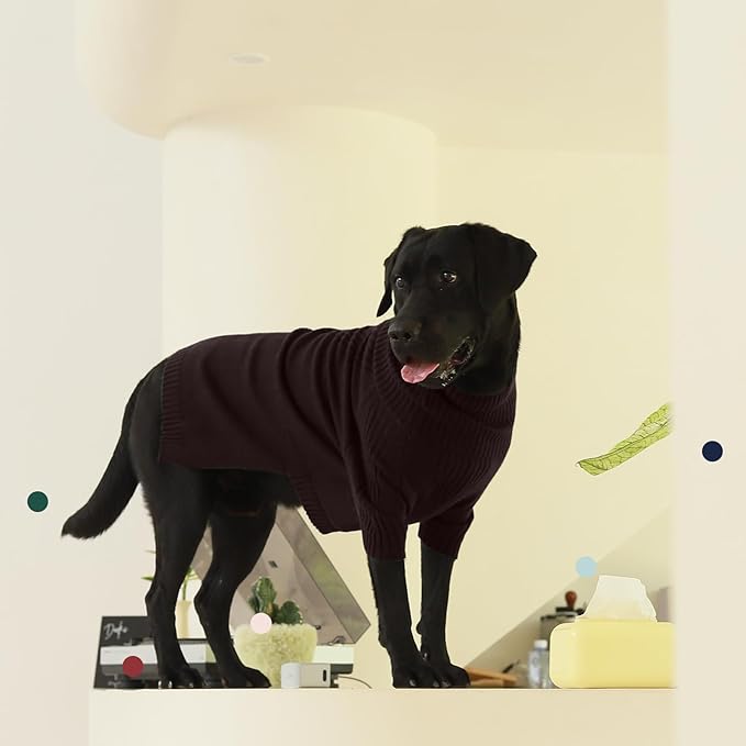 IECOii Large Dog Sweater,Pet Dog Sweaters for Large Dogs Boy,Thanksgiving Fall Doggie Sweatshirt,Turtleneck Thick Warm Girl Dog Sweater,Winter Knitwear Clothes for Corgi,French Bulldog(Brown,L) - PAWPICO