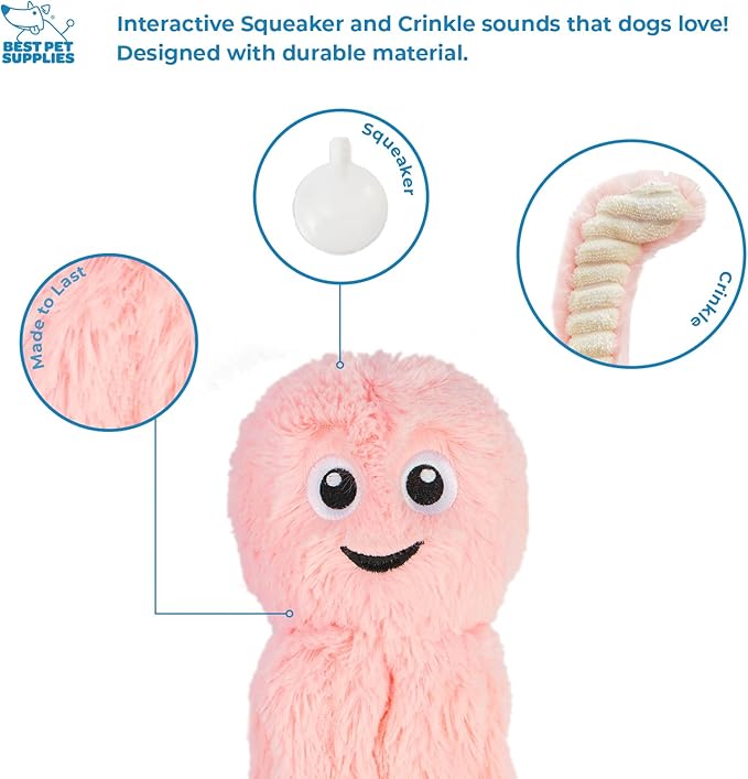 Best Pet Supplies OctoMutant Crinkle Plush Dog Toys for Interactive Play, Puppy and Senior Indoor Play, Colorful Octopus Toy Shape, Soft Head Stuffing, Cute and Cuddly - Pink - PAWPICO
