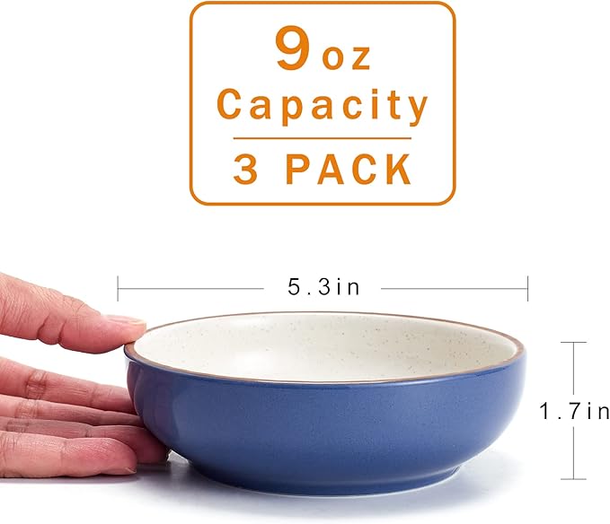 5.19 in Ceramic Cat Dishes, Howise Shallow Cat Food Bowls Small Pet Bowls Cat Food Dish for Food and Water, 3 Pack Ceramic Cat Bowls, Navy - PAWPICO