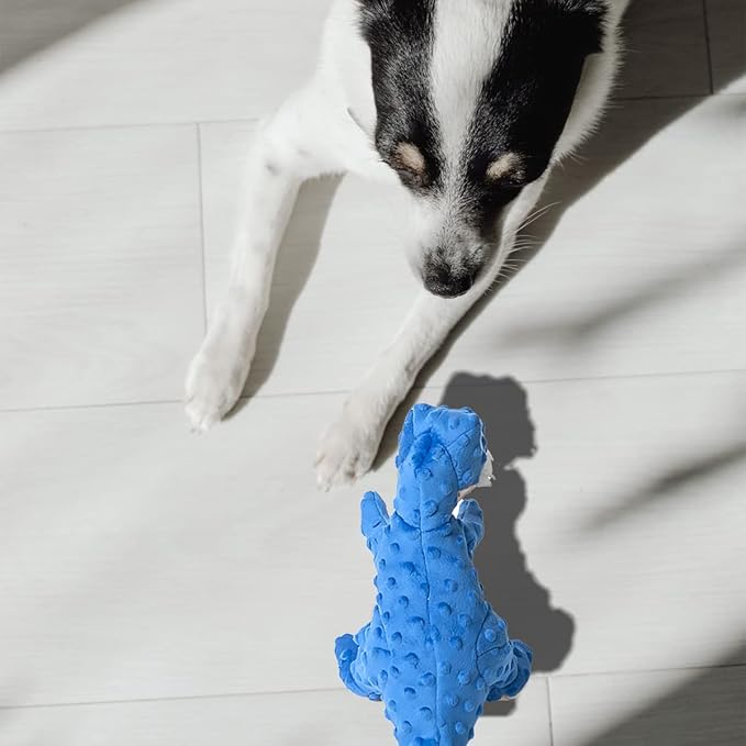 DODODOLA Dog Toys Dinosaur Dog Toy Blue Stuffed Animals Chew Toy Plush Squeaky Dog Birthday Toys for Small Large Big Dogs - PAWPICO