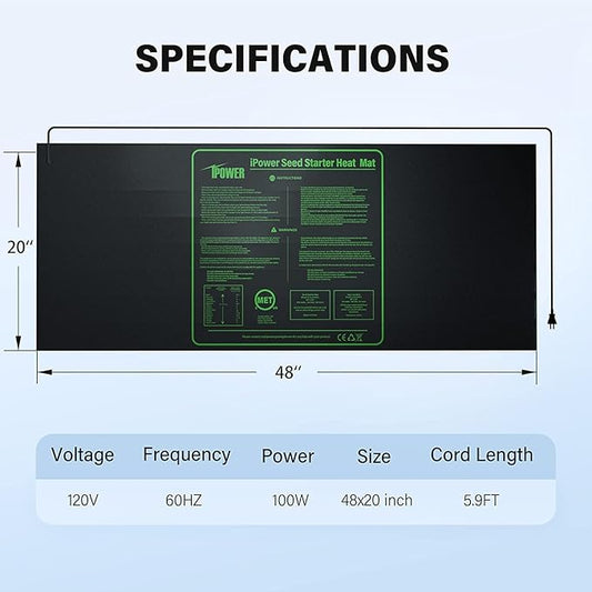iPower GLHTMTCTRLHTMTL 48" x 20" Warm Hydroponic Seedling Heat Mat and Digital Thermostat Control Combo Set for Plant Germination, Black iPower