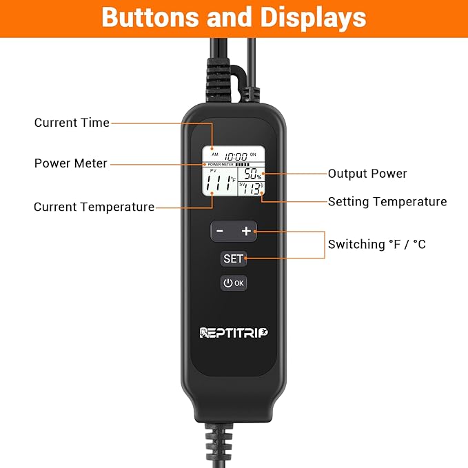 5.5-INCH Reptile Thermostat Light Fixture - Heat Lamp Temperature Controller (Max 100W) for Bearded Dragons, Snakes & Leopard Geckos, E26 REPTITRIP