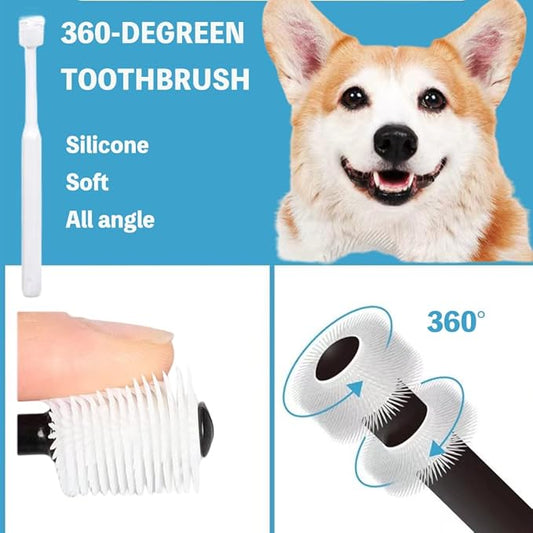 8 Pack Small Dog & Cat Toothbrush Kit, 360º Pet Toothbrush/Mini Head/Dual Head / 10000 Ultra-Soft Bristles Tooth Brush/Finger Toothbrushs for Cat Kitten Doggie Dental Care, Oral Hygiene Qubccum