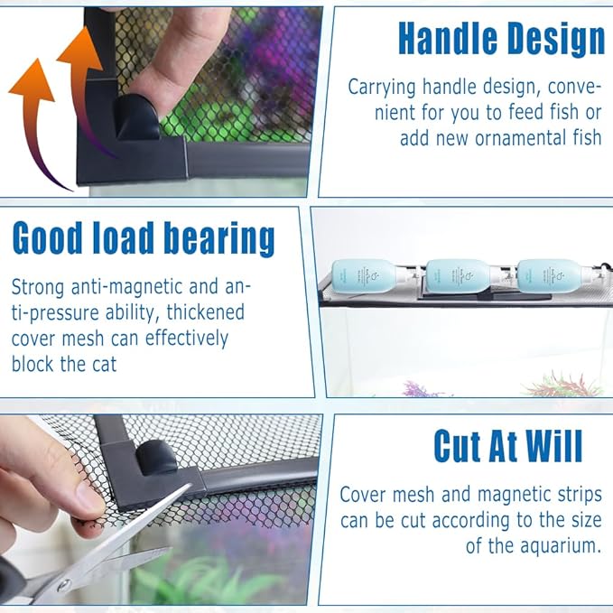 Magnetic Fish Tank Lid with Feeding Window, SEILETOO High Transparency Fish Tank Cover, Aquarium Lid Can be Cut to Any Size, Fish Anti Jumping Net SEILETOO