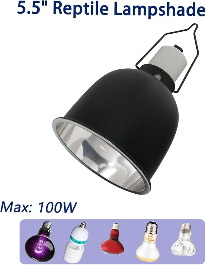 Reptile Heat Lamp, Reptile Light Fixture, 5.5 Inch Deep Dome with Adjustable Clamp PAWPICO