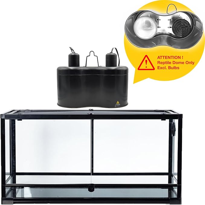 Reptile Dual Dome 12inch, Fits Reptile Light/Heat Lamp/UVB Light, Max. 160W Each,Patent Design K8561, Reptile Light Fixture ReptiKing