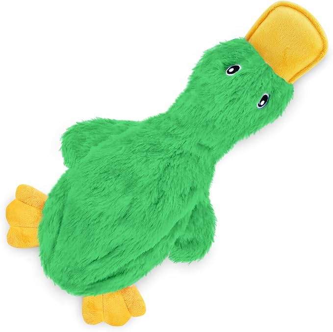 Best Pet Supplies Crinkle Dog Toy for Small, Medium, and Large Breeds, Cute No Stuffing Duck with Soft Squeaker, Fun for Indoor Puppies and Senior Pups, Plush No Mess Chew and Play - Light Green - PAWPICO