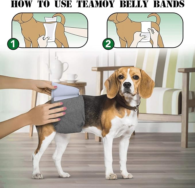 Teamoy 3pcs Reusable Wrap Diapers for Male Dogs, Washable Puppy Belly Band (S, 10"-13" Waist, Black+ Gray+ Blue) - PAWPICO