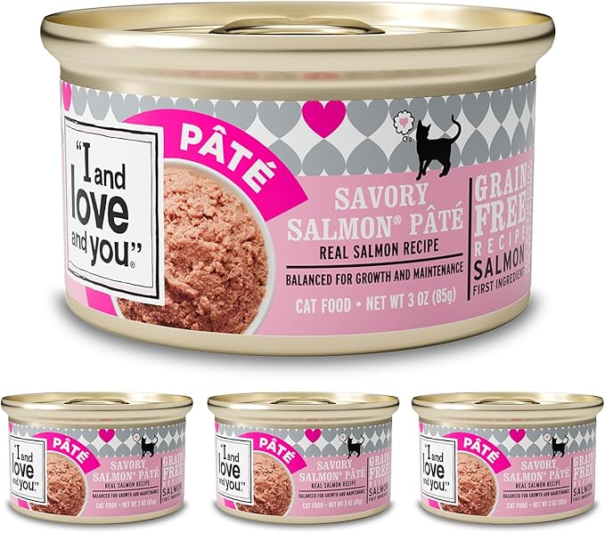 I AND LOVE AND YOU Wet Cat Food - Savory Salmon Pâté - Salmon Recipe, Grain Free, Filler Free, 3oz Pack of 4 Cans - PAWPICO