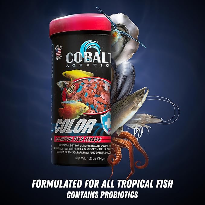 Cobalt Aquatics Color Enhancing Flakes with Probiotics 1.2 oz - Ideal for All Tropical Fish - Enhances Health & Vibrant Colors - Perfect for Fish Aquariums COBALTAQUATICS