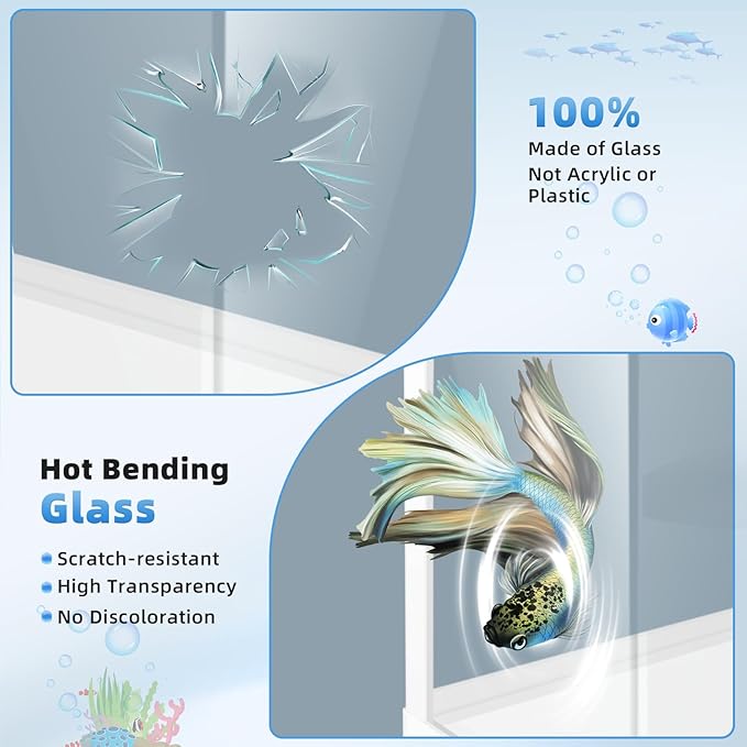 Small Fish Tank 2 Gallon Glass Aquarium Starter Kits, Desktop Betta Fish Tank Beta Fish Aquariums with Filter and Light for Betta Shrimp Guppy Jellyfish Goldfish Beta, Room Desktop Decor, Gifts Wuyusile