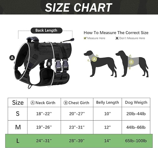 No Pull Tactical Dog Harness for Large Dogs, Escape Proof Molle Dog Vest Harness and Leash Set, Adjustable Military Service Dog Harness with Handle for Medium Large Dogs(Black,Large) Yungaspy