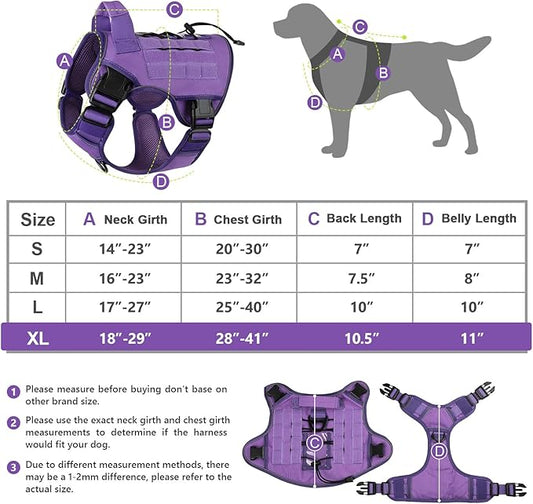 WINGOIN Purple Harness with Handle Tactical Dog Harness for Large Dogs No Pull Adjustable Reflective K9 Military Dog Vest Harnesses for Walking, Hiking, Training(XL) WINGOIN