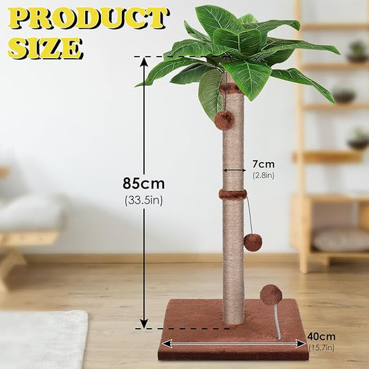 Cat Scratching Post for Indoor Cats,33.5” H Sisal Scratching Post for Kitten & Large Cat, Cat Scratch Post with Spring Ball,Brown - PAWPICO