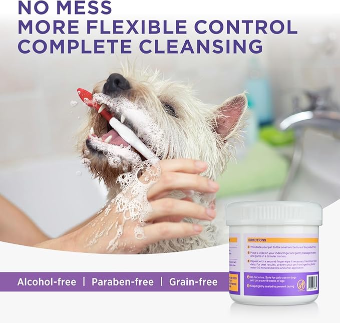 HICC Pet Teeth Cleaning Wipes for Dogs & Cats, Remove Bad Breath by Removing Plaque and Tartar Buildup No-Rinse Dog Finger Toothbrush, Disposable Gentle Cleaning & Gum Care Pet Wipes, 100 Counts HICCPET