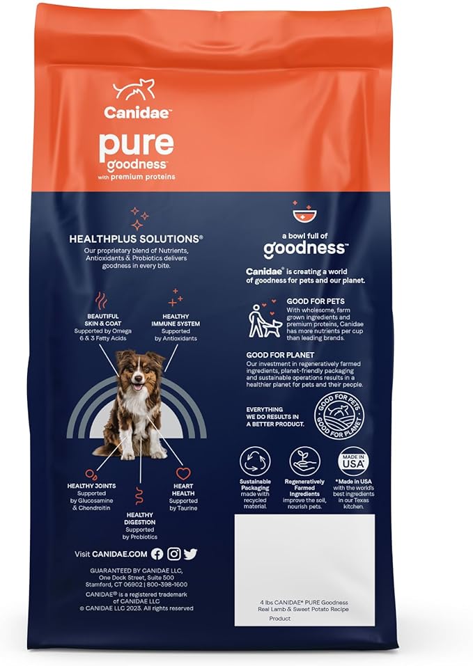 Canidae PURE Limited Ingredient Premium Adult Dry Dog Food, Lamb and Pea Recipe, 4 Pounds, Grain Free - PAWPICO