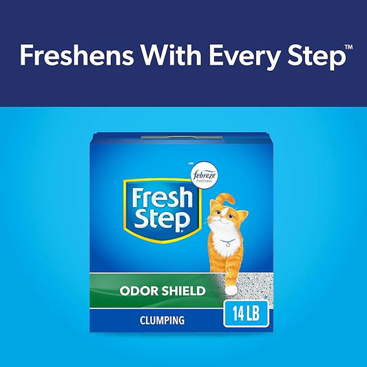 Fresh Step Odor Shield Clumping Litter With Febreze Freshness, Continuous Cat Litter Odor Eliminator, 14 lb. Box - PAWPICO