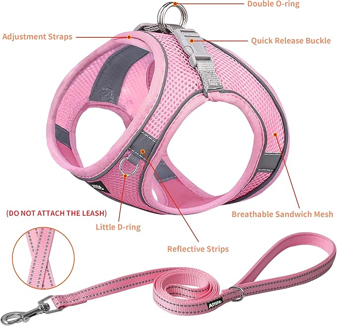 AIITLE Step in Dog Harness and Leash Set - Spring No Pull Escape Proof Vest Harnesses with Soft Mesh and Reflective Bands, Adjustable Pet Outdoor Harnesses for Small and Medium Dogs Pure Pink M AIITLE-FORPETSBETTERLIFE