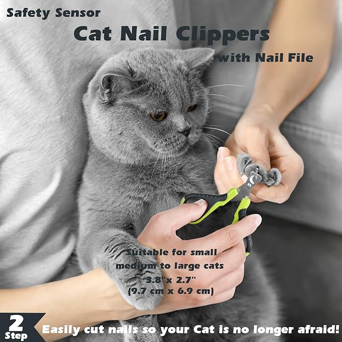 Comotech 3PCS Cat Grooming Kit | Cat Brush | Cat Brushes for indoor Cats | Cat Nail Clipper | Cat Nail Trimmer | Cat Bath Brush | Cat Brush for Shedding - Premium Cat Supplies (Green) - PAWPICO