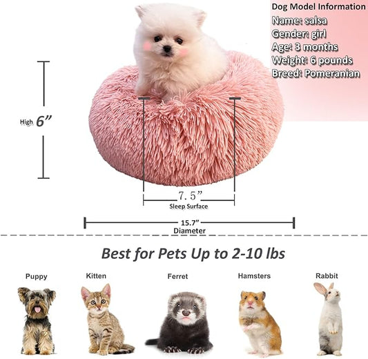 Pink Puppy Bed 15 Inch Washable, Donut Soft Small Pet Bed,Calming Anti Anxiety Round Fits up to 5 lbs Warm Comfort Pets Beds for Puppy Dogs Indoor… - PAWPICO