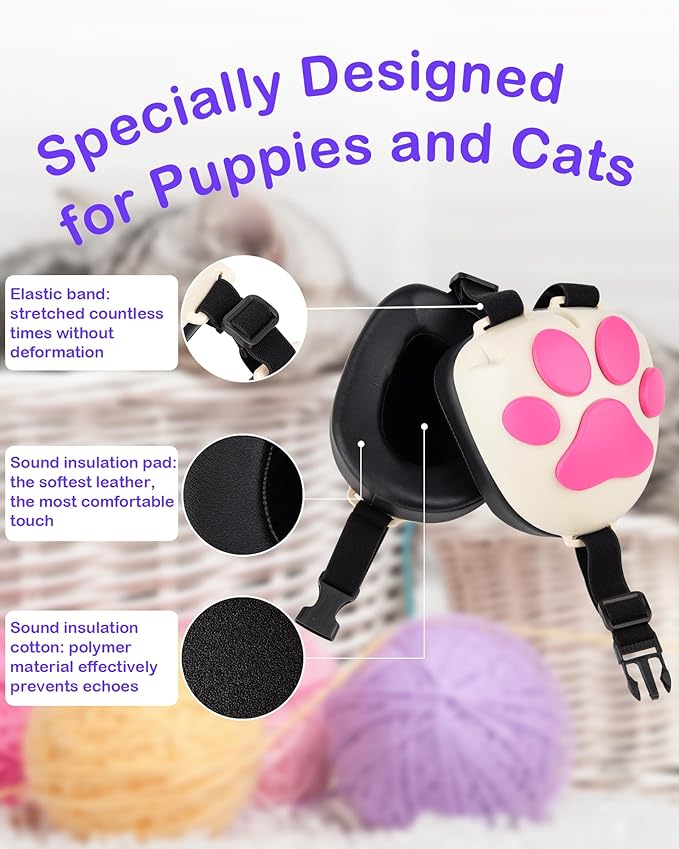 Calming Earmuffs for Cats and Small Dogs - for Anxiety Relief - Noise Canceling for Fireworks, Thunderstorms, Pet Grooming & Force Drying - Dog Ear Muffs Noise Protection (White, Medium) Ninuo