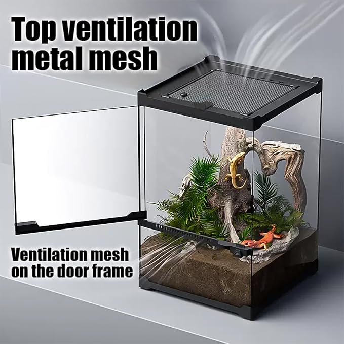 SARUFO Reptile Terrariums Tank (10 PCS) Front Opening Door 8"x8"x12" Amphibian Tank Starter Kit, Suitable for Small Reptiles Such as Geckos, Snakes, Lizards, Chameleons, Serpents SARUFO