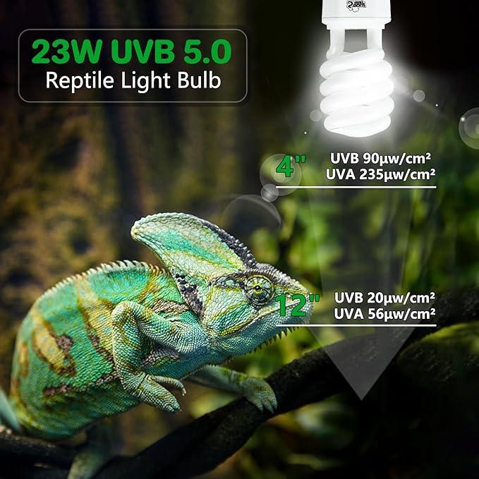 LUCKY HERP UVA UVB Reptile Light 5.0, Tropical UVB 100 Compact Fluorescent Lamp, UVB Light for Reptiles 23W, UVA UVB Reptile Light Bulb, UVB Bulb for Reptiles Chameleons Lizards Tortoises Snakes LUCKYHERP