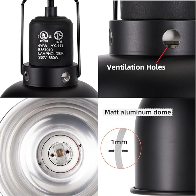 5.5inch Deep Dome Reptile Heat Lamp Reptile Light Fixture UVB Reptile Light Fixture Max 100W for Bearded Dragon, Turtles, Snake and Lizard Terrarium DXOPHIEX