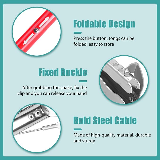 50" Collapsible Stainless Steel Snake Grabber Tool: Multi-Functional Hook, Tongs, Pole, Reacher for Safe Snake Handling and Rattlesnake Catching Repgfor