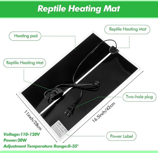 ROCEEI 3 Pcs Reptile Heat Mat 11x16.5 Inch 20W Reptile Heating Pad with Temperature Control Removable Terrarium Heat Mat Under Tank Heat Pad for Reptiles Gecko Turtle Tortoise Snake Lizard ROCEEI