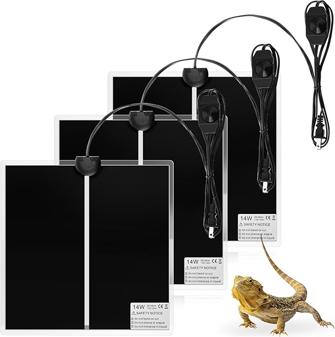 ROCEEI 3 Pcs Reptile Heat Mat 11x11 Inch 14W Reptile Heating Pad with Temperature Control Removable Terrarium Heat Mat Under Tank Heat Pad for Reptiles Gecko Turtle Tortoise Snake Lizard ROCEEI