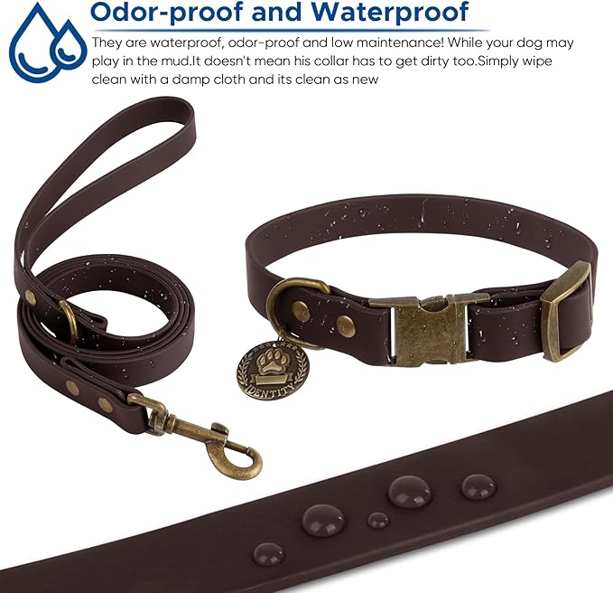 Wisedog Dog Collar and Leash Set Combo: Adjustable Pet Collars with Dog Leashes for Small Medium Large Dogs,Includes 1 Bonus of Poop Bag Holder (S(Collar:10"-14";Leash:4 ft), Brown) WisedogPetSupplies