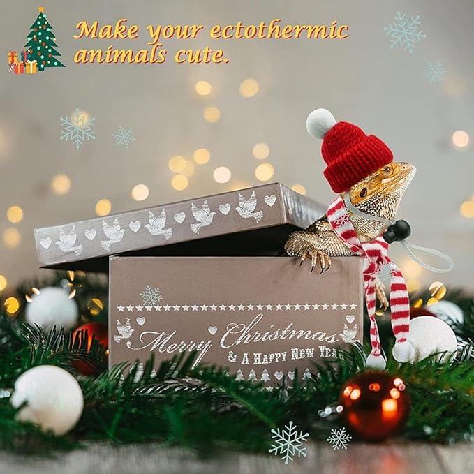 8 Pack Christmas Small Animal Costume Guinea Pig Santa Hat Small Pet Hat with Scarf for Rabbit Hamster Ferrets Chinchilla Hedgehog Lizard Bearded Dragon Christmas Party Outfit FUEAWIM