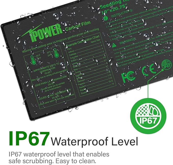 iPower Seeding Heat Mat with Thermostat Temperature Adjustable Knob, Durable Warm Hydroponic Plant Germination Starting Pad iPower