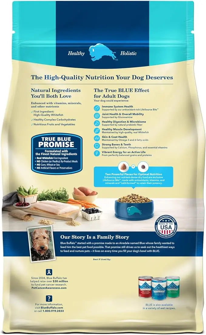 Blue Buffalo Life Protection Formula Adult Dry Dog Food, Helps Build and Maintain Strong Muscles, Made with Natural Ingredients, Fish & Brown Rice Recipe, 15-lb Bag - PAWPICO