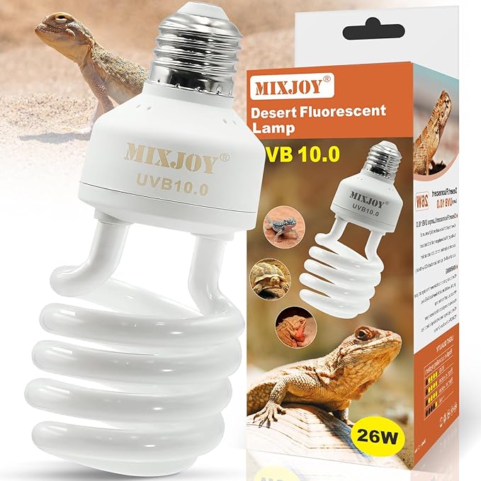 MIXJOY UVB Bulbs for Reptiles 10.0, 26W Desert UVA UVB Light, Compact Fluorescent UVB Lamp for Reptiles, UVB Light for Bearded Dragon, Tortoise, and Other Lizards MIXJOY