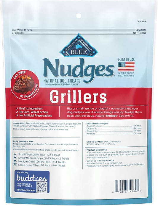 Blue Buffalo Nudges Grillers Natural Dog Treats, Steak, 10oz - PAWPICO