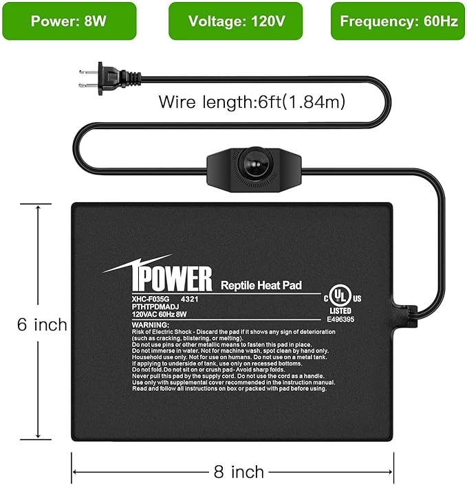 iPower 6 by 8-Inch Reptile Heat Mat with Temperature Adjustable Controller Knob, LCD Digital Aquarium Thermometer, Under Tank Warmer Terrarium Heat Pad for Reptiles and Amphibians iPower