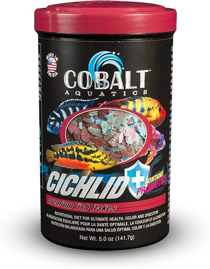 Cobalt Aquatics Cichlid Flakes 5oz - Probiotic Formula for Growth, Color & Health - Blue Flakes for Digestive & Immune Support - for Clear Aquariums COBALTAQUATICS