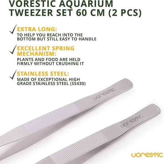 Extra Long Aquarium Tweezers Curved and Straight, 23.6 inches Terrarium Tweezers, Extra Long Tweezers Set, Reptile Feeding Tongs VORESTIC