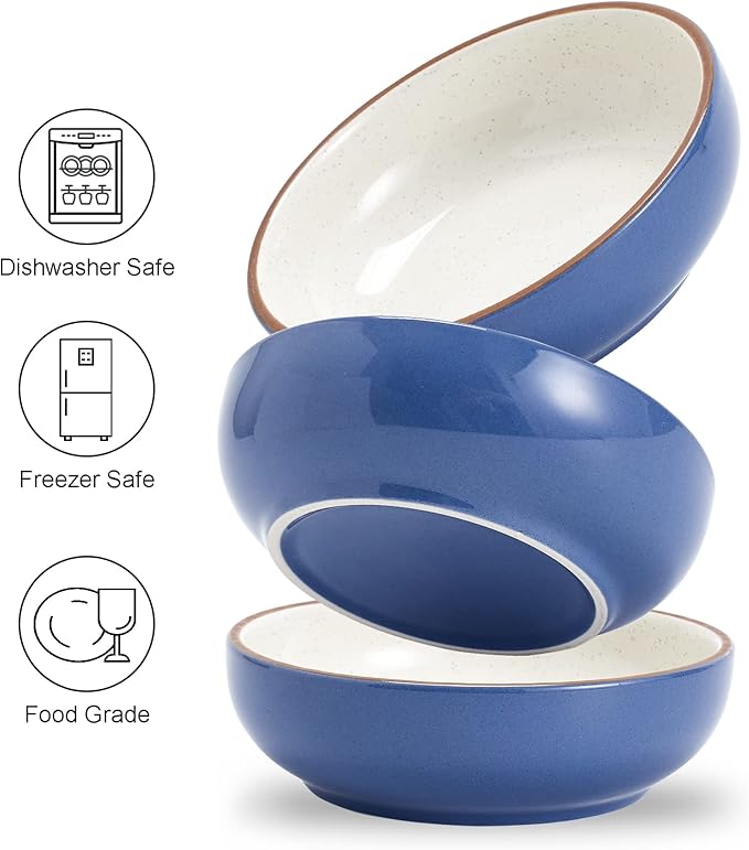 5.19 in Ceramic Cat Dishes, Howise Shallow Cat Food Bowls Small Pet Bowls Cat Food Dish for Food and Water, 3 Pack Ceramic Cat Bowls, Navy - PAWPICO