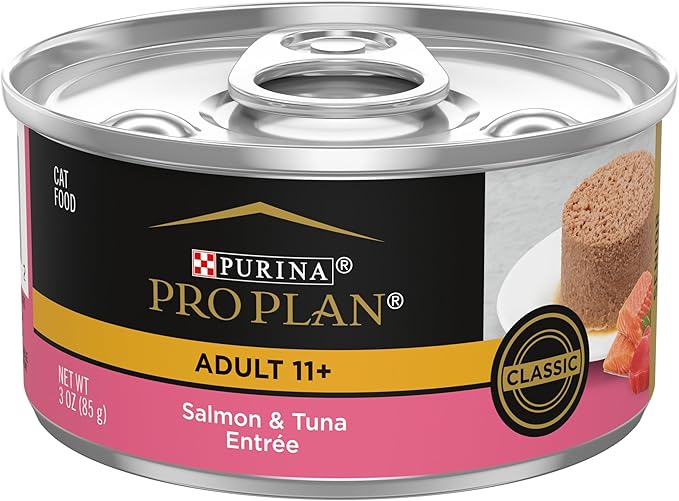 Purina Pro Plan Pate High Protein Senior Wet Cat Food, SENIOR 11+ Salmon & Tuna Entree - (Pack of 24) 3 oz. Pull-Top Cans - PAWPICO
