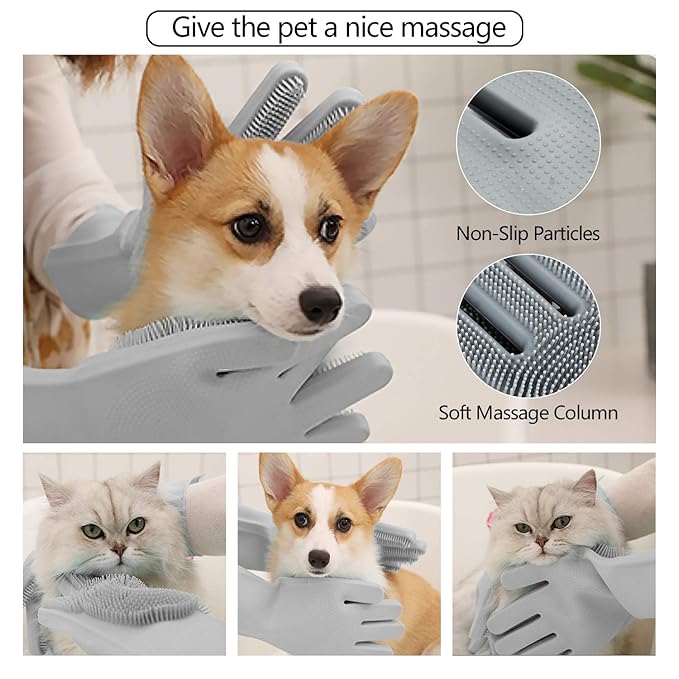 Pet Grooming Gloves - Gentle Dog Bathing Shampoo Brush - Massage Mitt with Enhanced Five Finger Design - Efficient Deshedding Glove for Dogs, Cats, Rabbits and Horses - 1 Pack COMMEMALintRollers