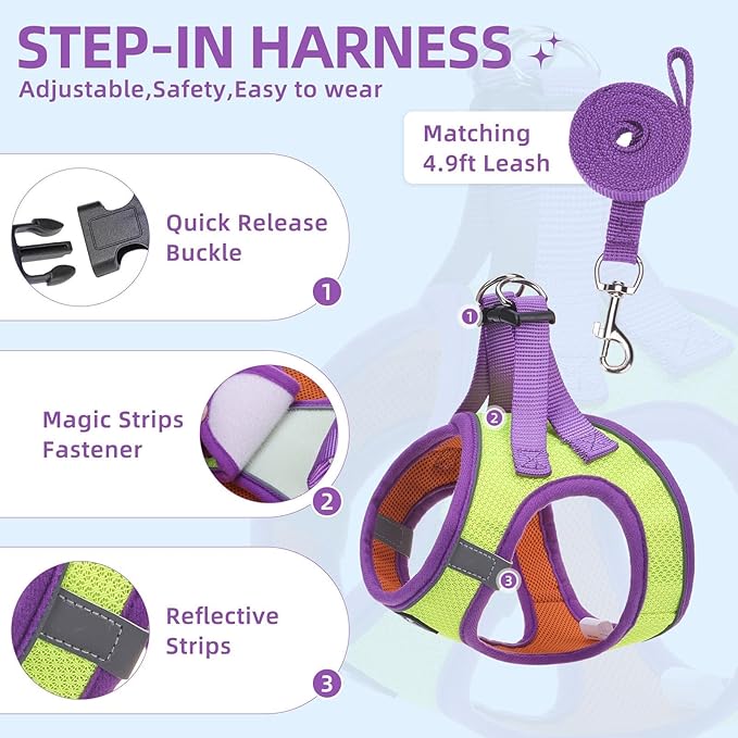 PUPTECK Adjustable Dog Harness Collar and Leash Set Step in No Pull Pet Harness for Small Medium Dogs Puppy and Cats Outdoor Walking Running, Soft Mesh Padded Reflective Vest Harnesses, GreenYellow S PUPTECK
