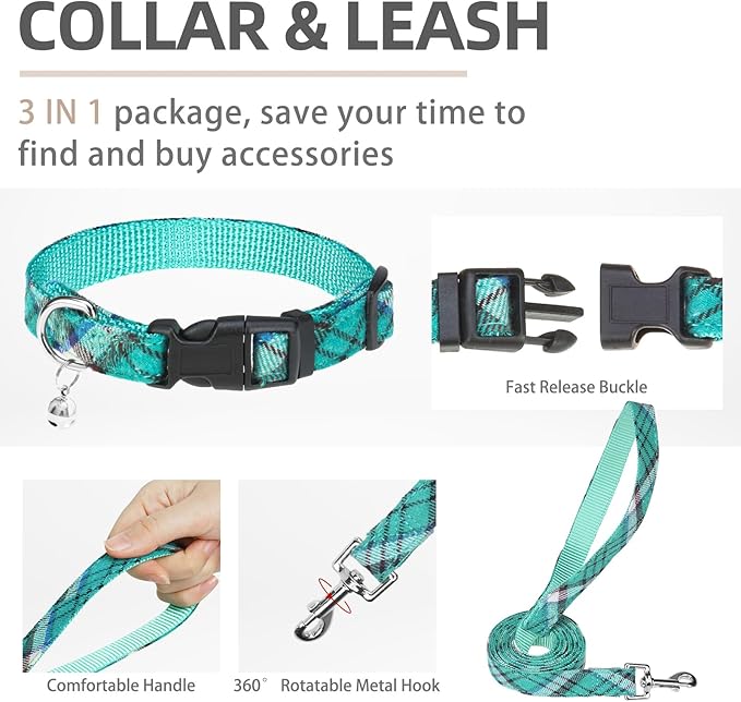 PUPTECK Adjustable Dog Harness Collar and Leash Set Step in No Pull Pet Harness for Small Medium Dogs Puppy and Cats Outdoor Walking Running, Soft Mesh Padded Reflective Vest Harnesses, Lake Green M PUPTECK
