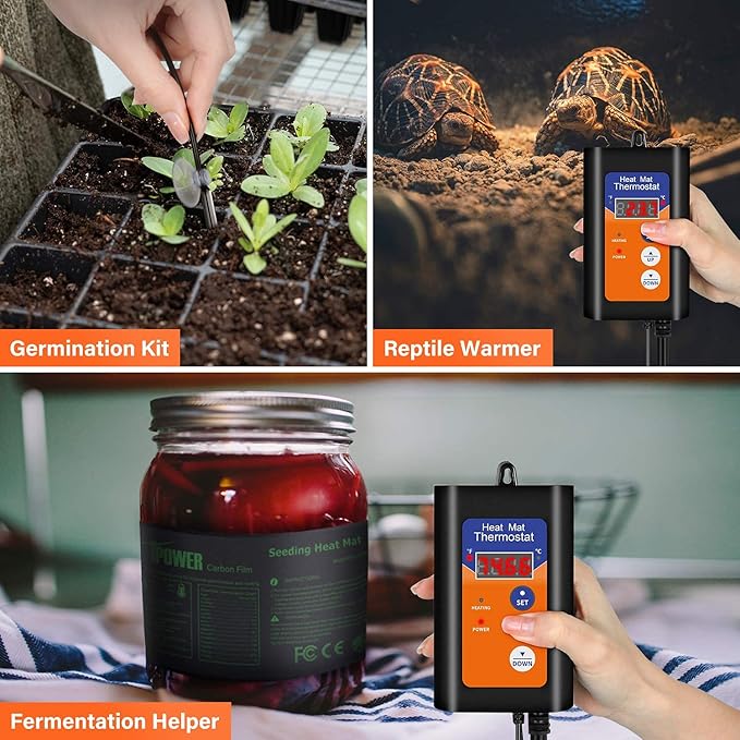 iPower 4X7 Inch Reptile Heat Pad Under Tank Heater Terrarium Warmer Heating Mat and Digital Thermostat Controller for Turtles Lizards Frogs and Other Small Animals iPower